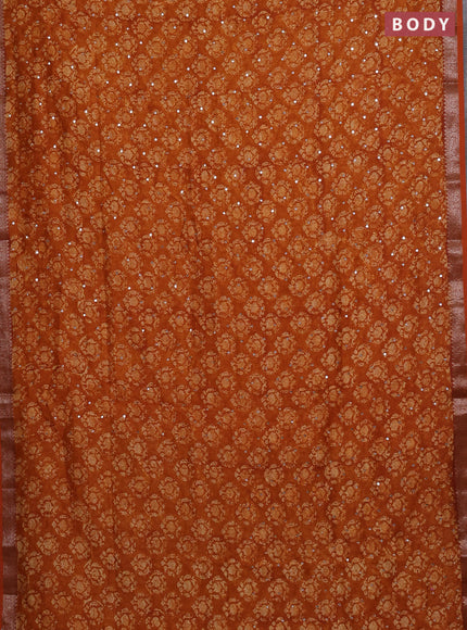 Chanderi silk cotton saree dark mustard with allover prints & mirror work and banarasi border