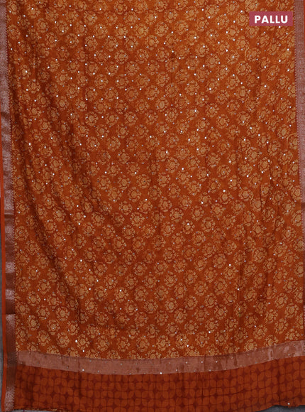 Chanderi silk cotton saree dark mustard with allover prints & mirror work and banarasi border
