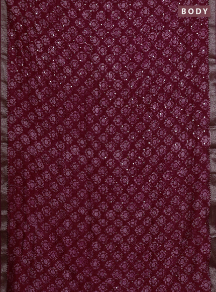 Chanderi silk cotton saree dark pink shade with allover prints & mirror work and banarasi border