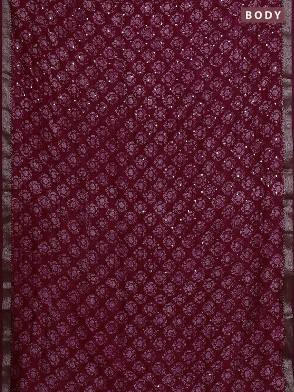 Chanderi silk cotton saree dark pink shade with allover prints & mirror work and banarasi border
