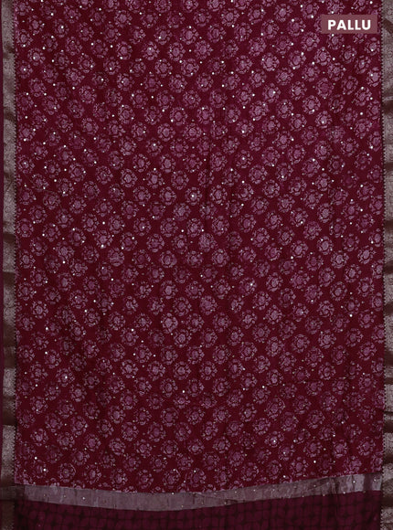 Chanderi silk cotton saree dark pink shade with allover prints & mirror work and banarasi border