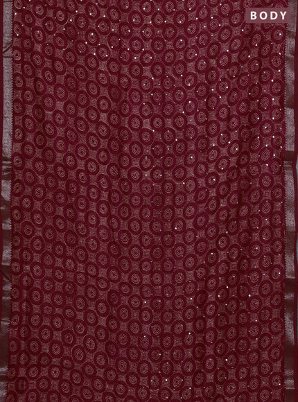 Chanderi silk cotton saree red shade with allover geometric prints & mirror work and banarasi border