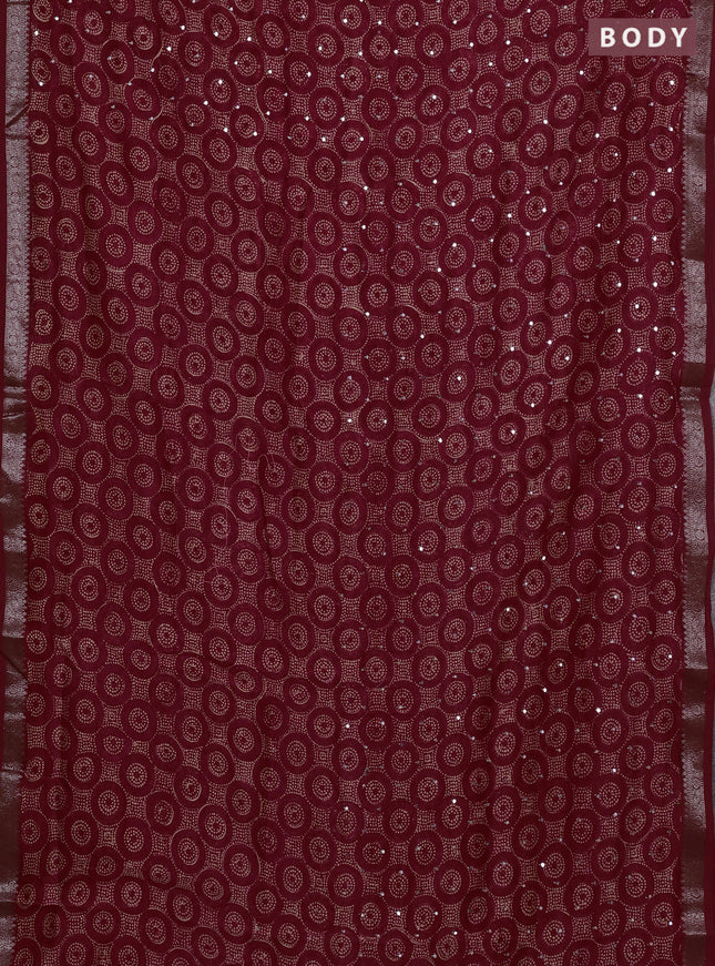 Chanderi silk cotton saree red shade with allover geometric prints & mirror work and banarasi border