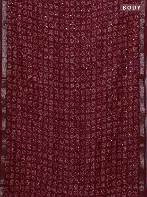 Chanderi silk cotton saree red shade with allover geometric prints & mirror work and banarasi border