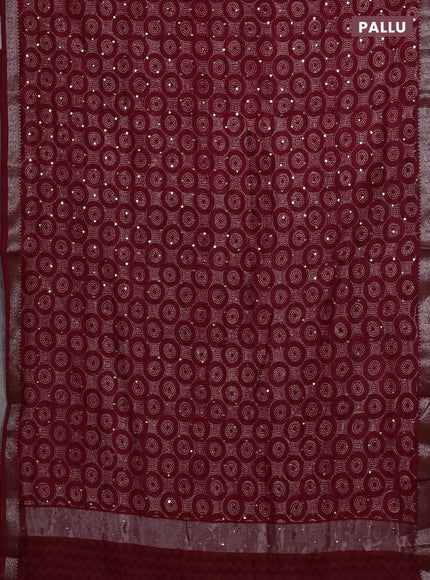 Chanderi silk cotton saree red shade with allover geometric prints & mirror work and banarasi border