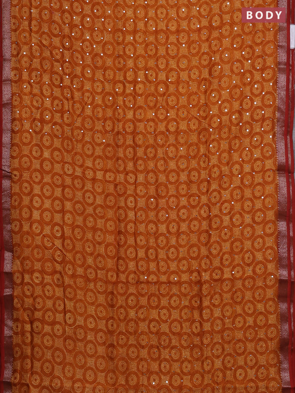 Chanderi silk cotton saree mustard yellow with allover geometric prints & mirror work and banarasi border