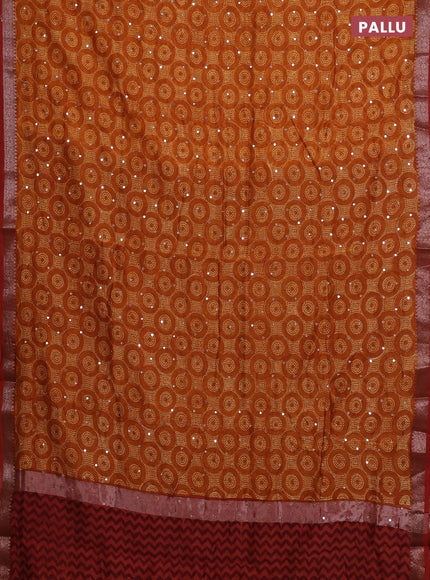 Chanderi silk cotton saree mustard yellow with allover geometric prints & mirror work and banarasi border