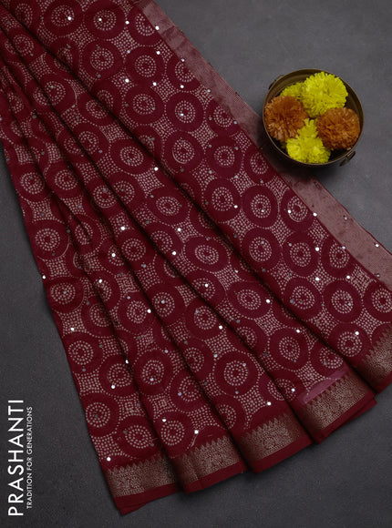 Chanderi silk cotton saree red with allover geometric prints & mirror work and banarasi border
