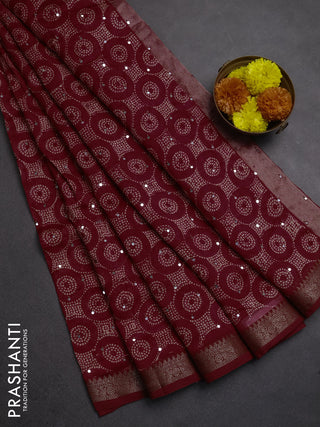 Chanderi silk cotton saree red with allover geometric prints & mirror work and banarasi border
