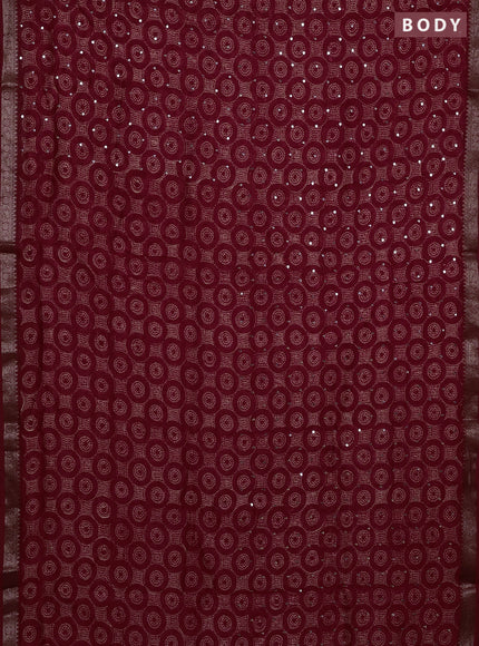 Chanderi silk cotton saree red with allover geometric prints & mirror work and banarasi border