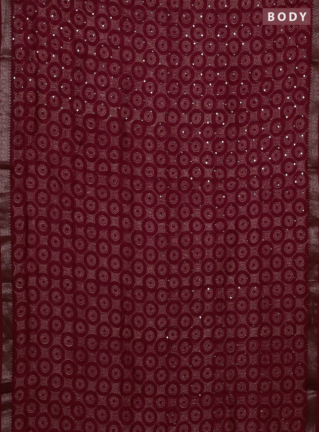 Chanderi silk cotton saree red with allover geometric prints & mirror work and banarasi border