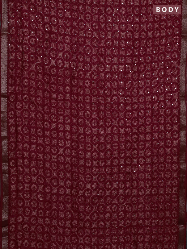 Chanderi silk cotton saree red with allover geometric prints & mirror work and banarasi border
