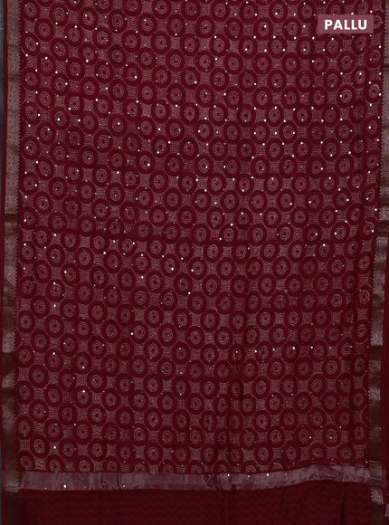 Chanderi silk cotton saree red with allover geometric prints & mirror work and banarasi border