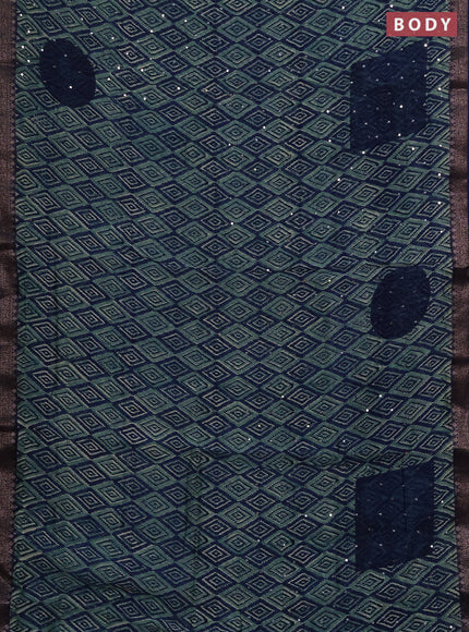 Chanderi silk cotton saree teal green and navy blue with allover ikat prints & mirror work and banarasi border