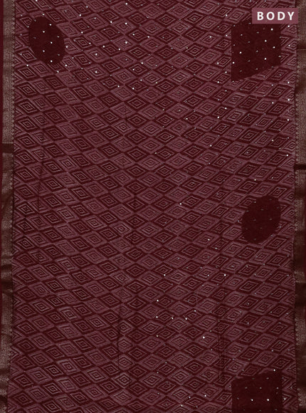Chanderi silk cotton saree pastel maroon and maroon with allover ikat prints & mirror work and banarasi border