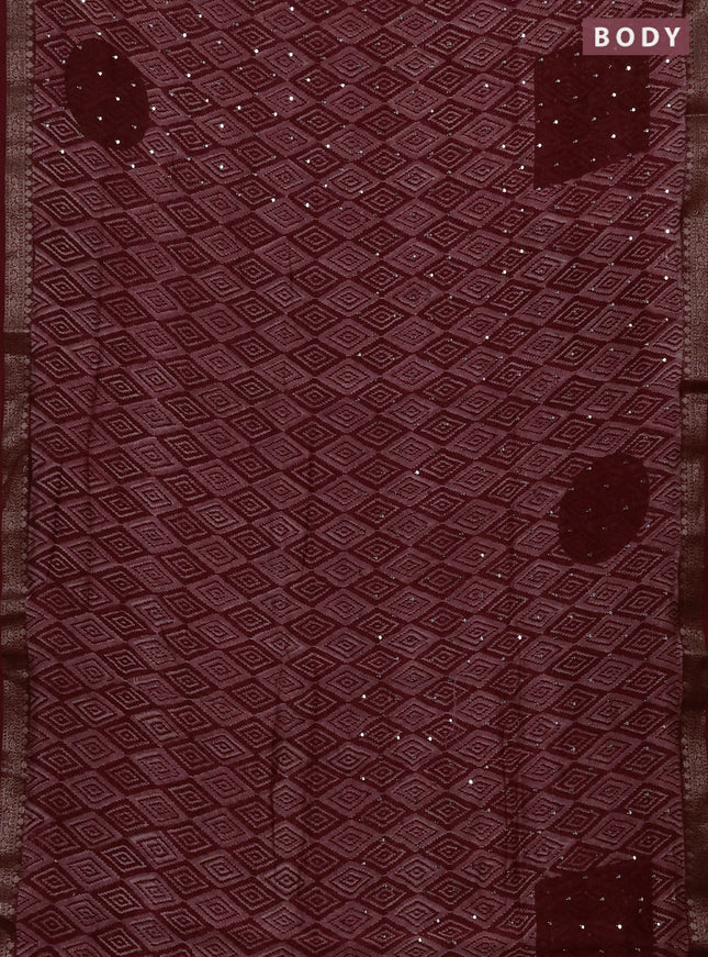 Chanderi silk cotton saree pastel maroon and maroon with allover ikat prints & mirror work and banarasi border