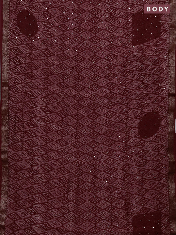 Chanderi silk cotton saree pastel maroon and maroon with allover ikat prints & mirror work and banarasi border