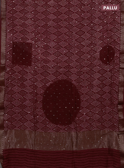 Chanderi silk cotton saree pastel maroon and maroon with allover ikat prints & mirror work and banarasi border