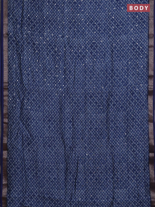 Chanderi silk cotton saree navy blue with allover butta prints & mirror work and banarasi border