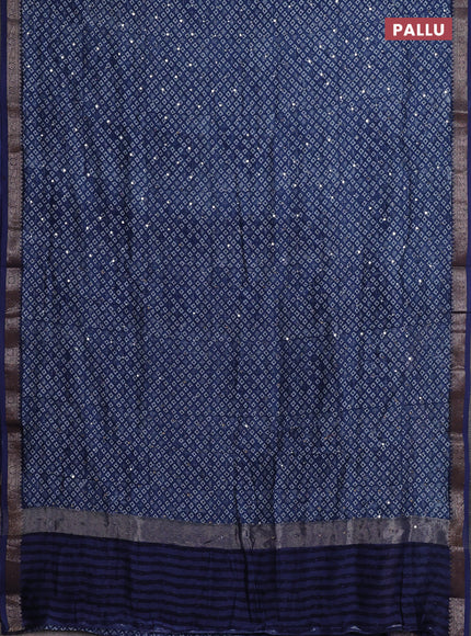 Chanderi silk cotton saree navy blue with allover butta prints & mirror work and banarasi border