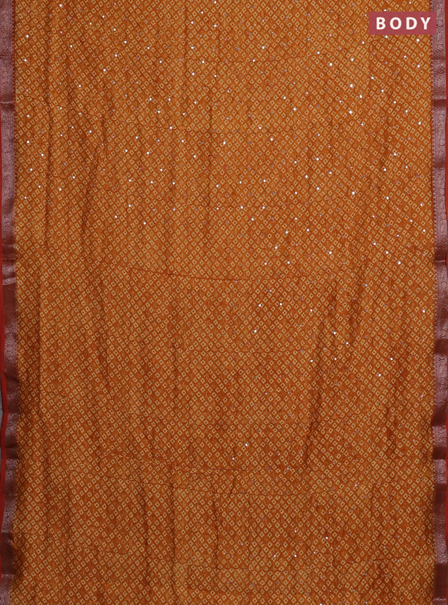 Chanderi silk cotton saree mustard yellow with allover butta prints & mirror work and banarasi border