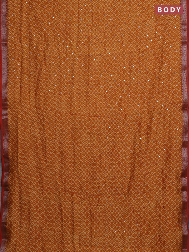 Chanderi silk cotton saree mustard yellow with allover butta prints & mirror work and banarasi border