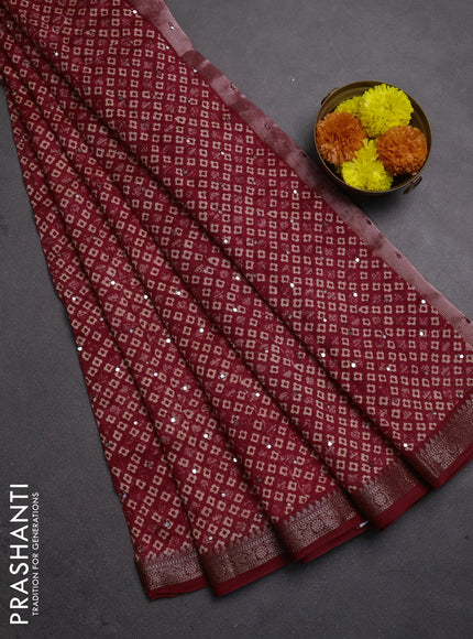 Chanderi silk cotton saree red with allover butta prints & mirror work and banarasi border
