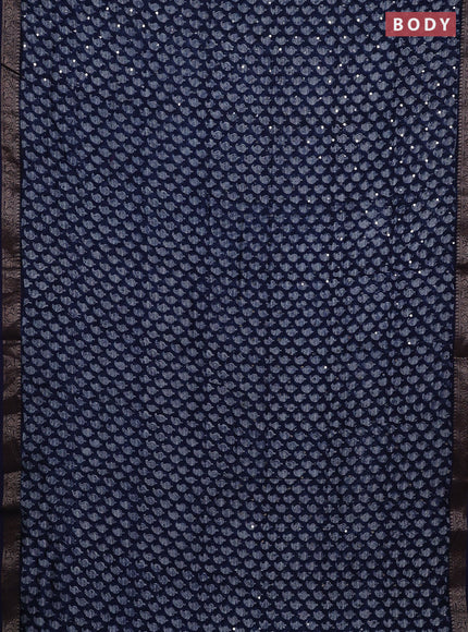 Chanderi silk cotton saree navy blue with allover paisley butta prints & mirror work and banarasi border