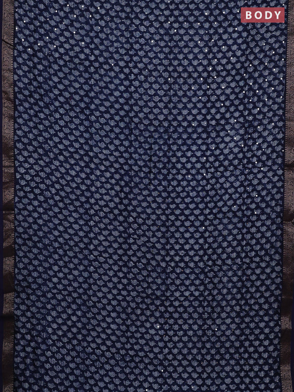 Chanderi silk cotton saree navy blue with allover paisley butta prints & mirror work and banarasi border