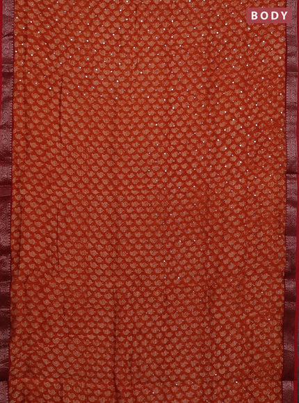 Chanderi silk cotton saree orange and red with allover paisley butta prints & mirror work and banarasi border