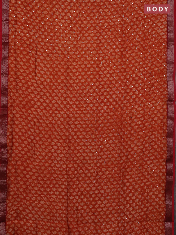 Chanderi silk cotton saree orange and red with allover paisley butta prints & mirror work and banarasi border