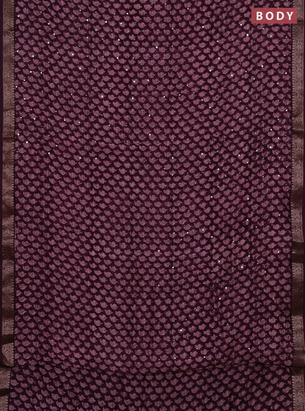 Chanderi silk cotton saree deep purple with allover paisley butta prints & mirror work and banarasi border