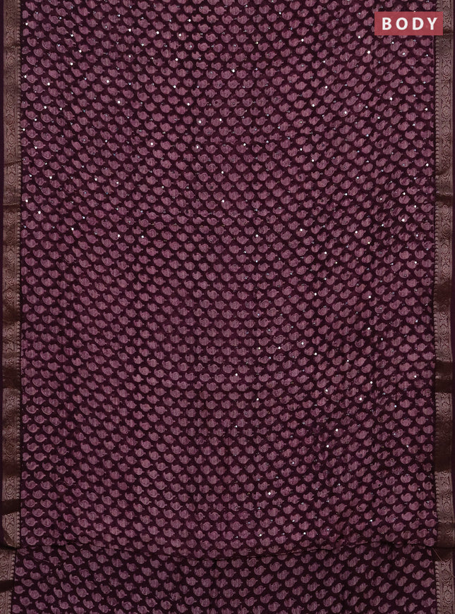 Chanderi silk cotton saree deep purple with allover paisley butta prints & mirror work and banarasi border