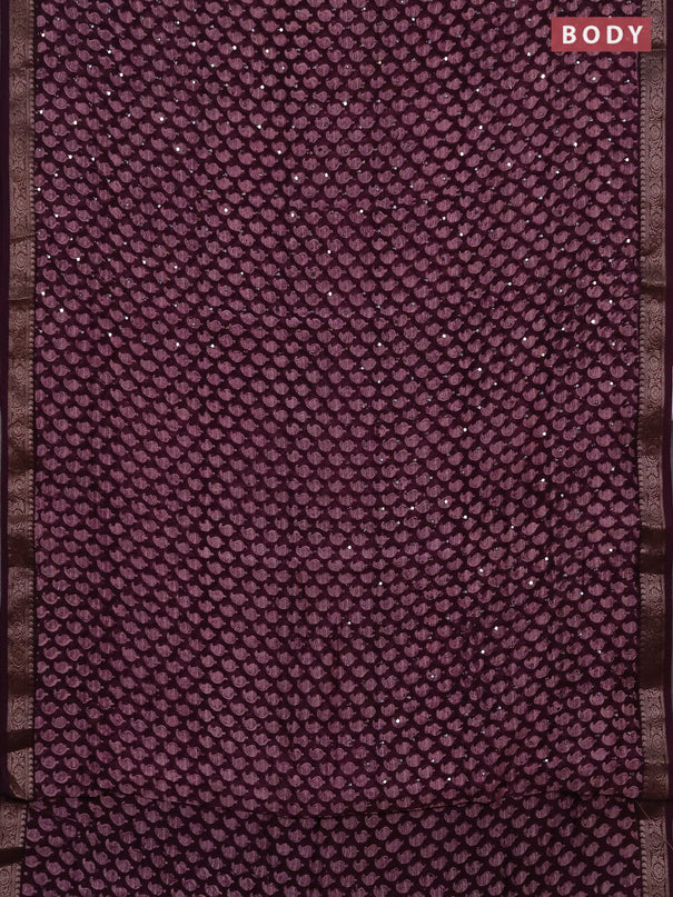 Chanderi silk cotton saree deep purple with allover paisley butta prints & mirror work and banarasi border