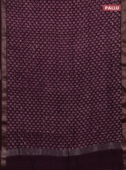 Chanderi silk cotton saree deep purple with allover paisley butta prints & mirror work and banarasi border
