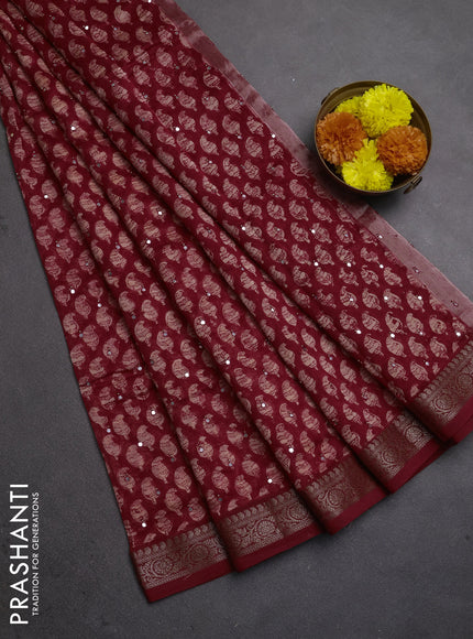Chanderi silk cotton saree red with allover paisley butta prints & mirror work and banarasi border