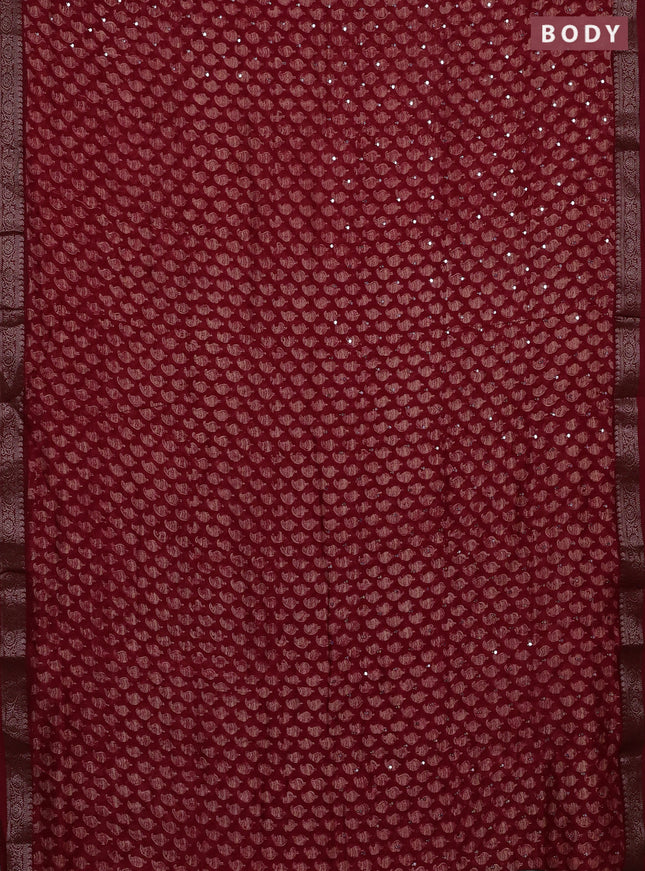 Chanderi silk cotton saree red with allover paisley butta prints & mirror work and banarasi border