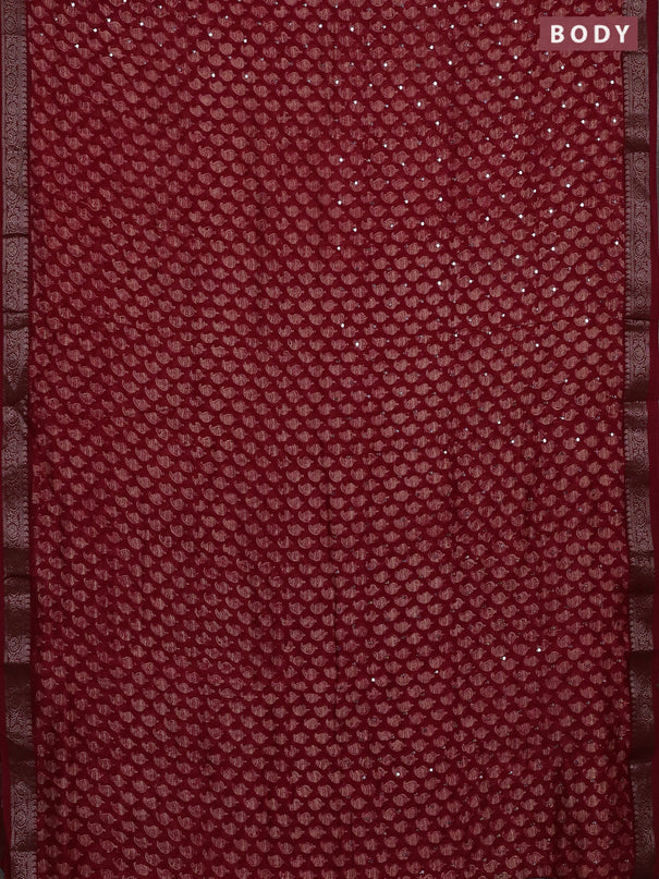 Chanderi silk cotton saree red with allover paisley butta prints & mirror work and banarasi border