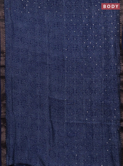 Chanderi silk cotton saree indigo blue with allover bandhani prints & mirror work and banarasi border