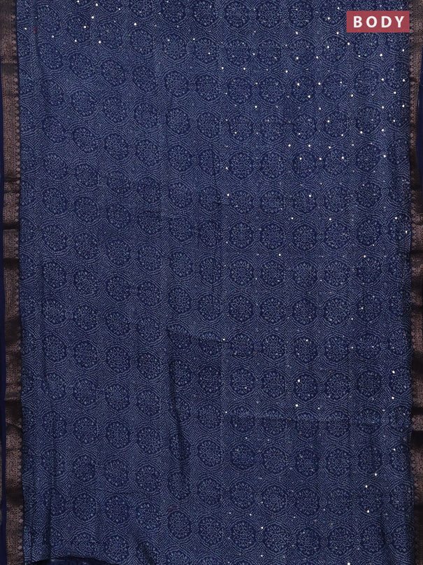 Chanderi silk cotton saree indigo blue with allover bandhani prints & mirror work and banarasi border