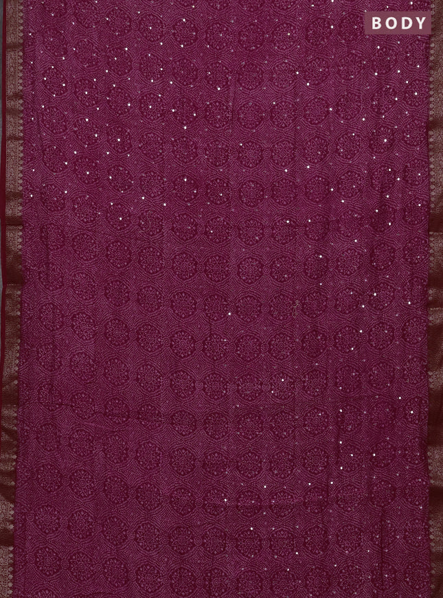 Chanderi silk cotton saree pink and red with allover bandhani prints & mirror work and banarasi border
