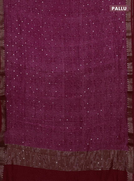 Chanderi silk cotton saree pink and red with allover bandhani prints & mirror work and banarasi border