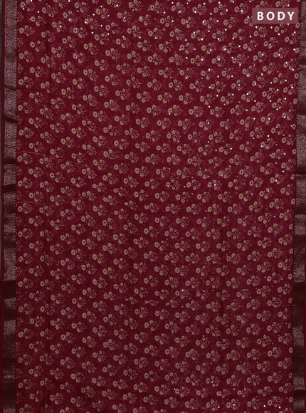 Chanderi silk cotton saree red with allover floral butta prints & mirror work and banarasi border