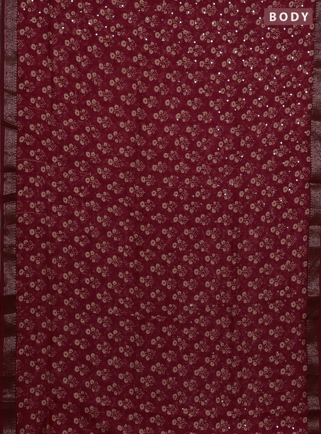 Chanderi silk cotton saree red with allover floral butta prints & mirror work and banarasi border