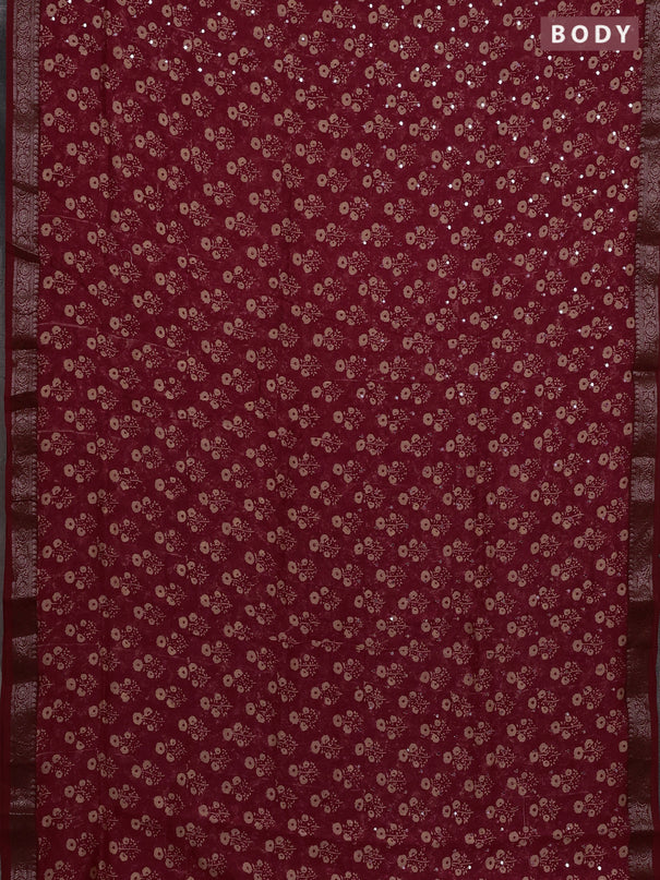 Chanderi silk cotton saree red with allover floral butta prints & mirror work and banarasi border