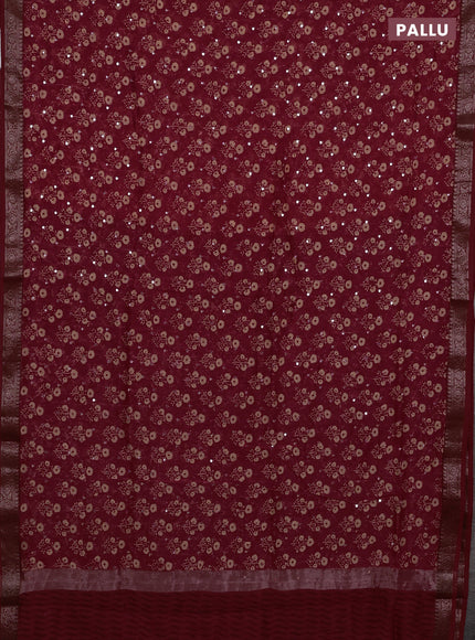 Chanderi silk cotton saree red with allover floral butta prints & mirror work and banarasi border