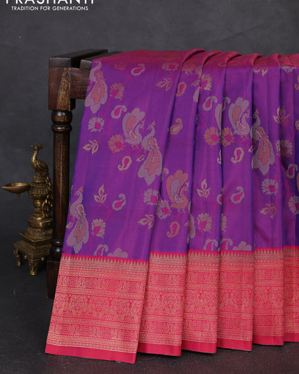 Semi kanchipuram soft silk saree duak shade of purple and pink with allover thread & zari weaves & buttas and zari woven border