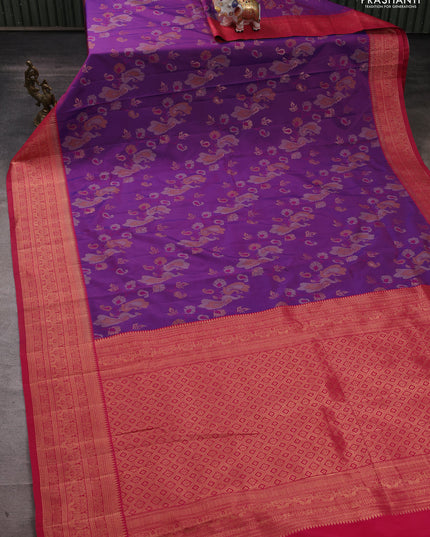 Semi kanchipuram soft silk saree duak shade of purple and pink with allover thread & zari weaves & buttas and zari woven border
