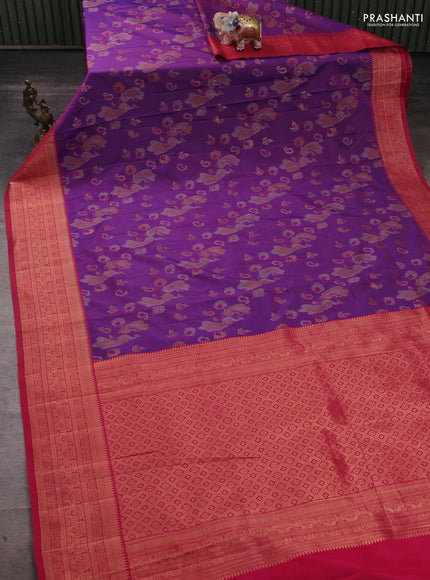 Semi kanchipuram soft silk saree duak shade of purple and pink with allover thread & zari weaves & buttas and zari woven border