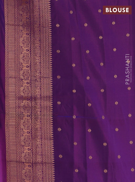 Semi kanchipuram soft silk saree pink and purple with allover thread & zari weaves & buttas and zari woven border